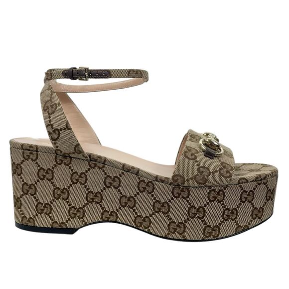 Gucci Beige Monogram Platform Sandals - Picture 3 of 15